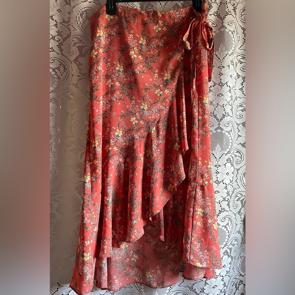 MAX STUDIO Women’s XL Asymmetrical Romantic Floral Ruffle Skirt